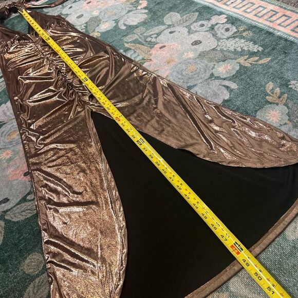 Camila Coelho Melany Halter Midi Dress XS Bronze Gold Lame Ruched Bodycon Shiny - Picture 9 of 16